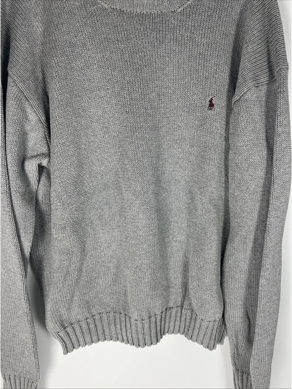 Polo Ralph Lauren Cotton Gray Knit Crewneck Sweater Brown Pony XLarge